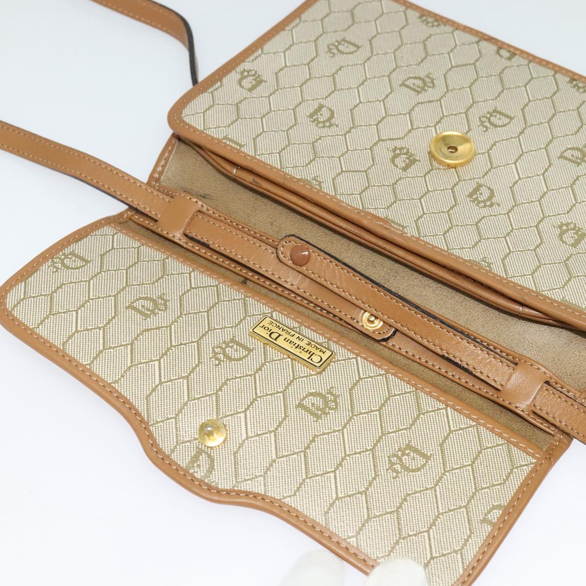 Christian Dior Honeycomb Canvas Shoulder Bag PVC Leather Beige Gold Auth bs25264