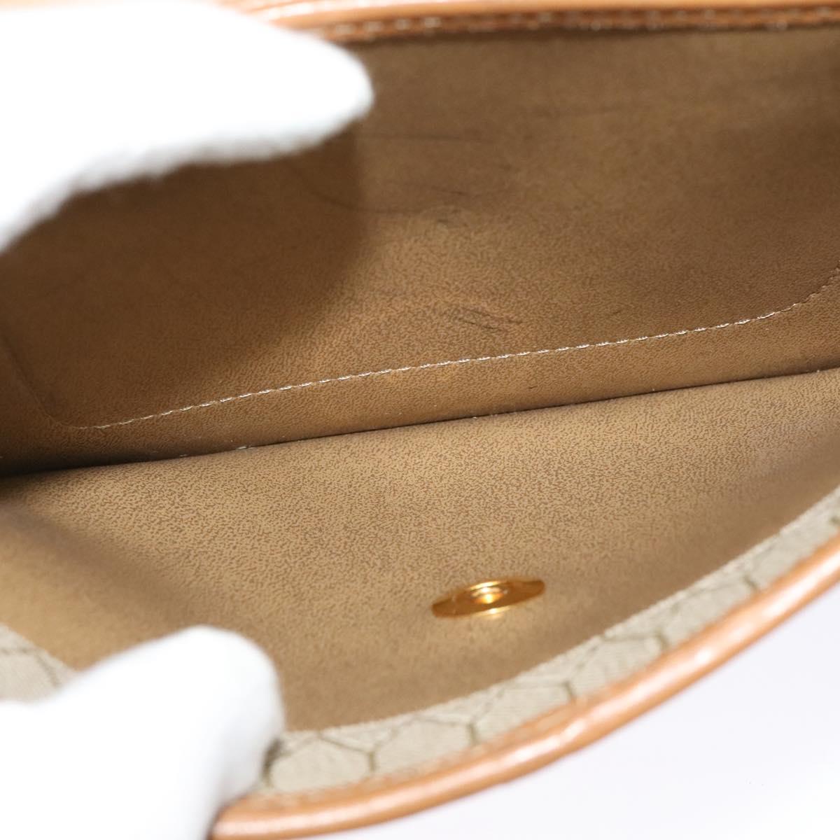 Christian Dior Honeycomb Canvas Shoulder Bag PVC Leather Beige Gold Auth bs25264