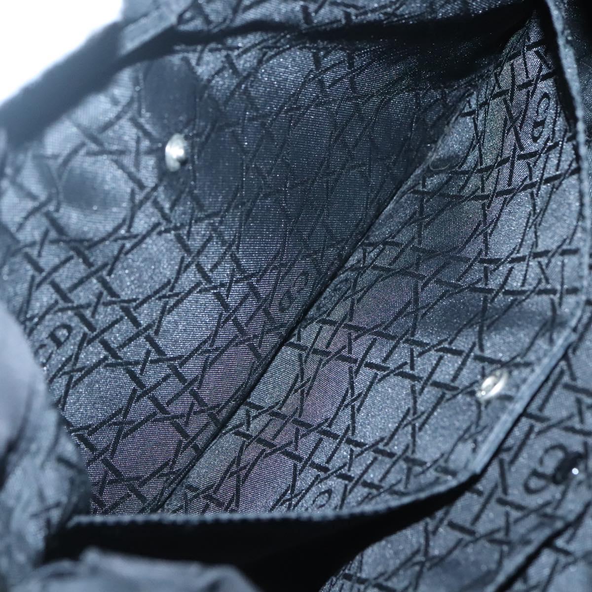 Christian Dior Maris Pearl Hand Bag Nylon Black Silver Auth bs25265