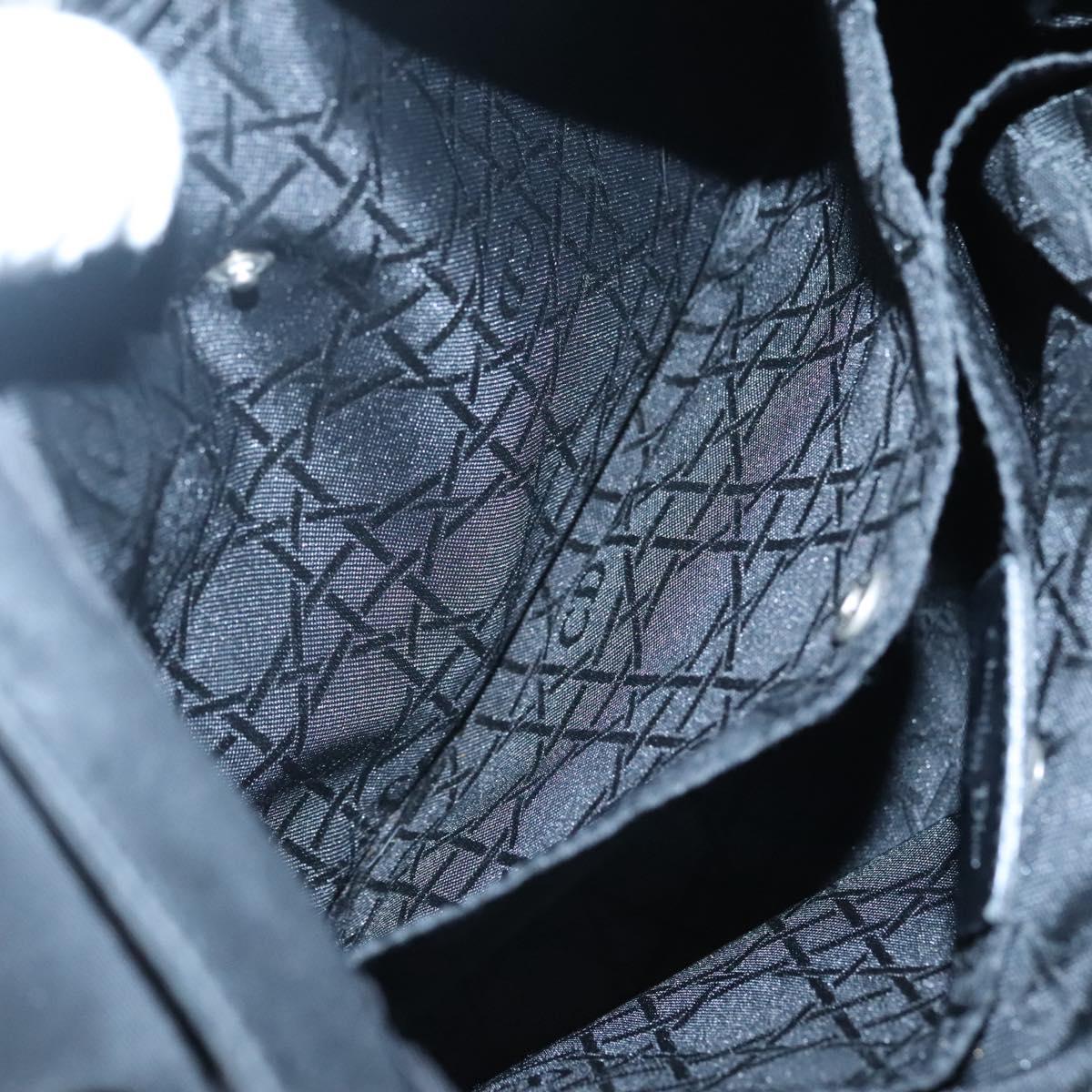 Christian Dior Maris Pearl Hand Bag Nylon Black Silver Auth bs25265