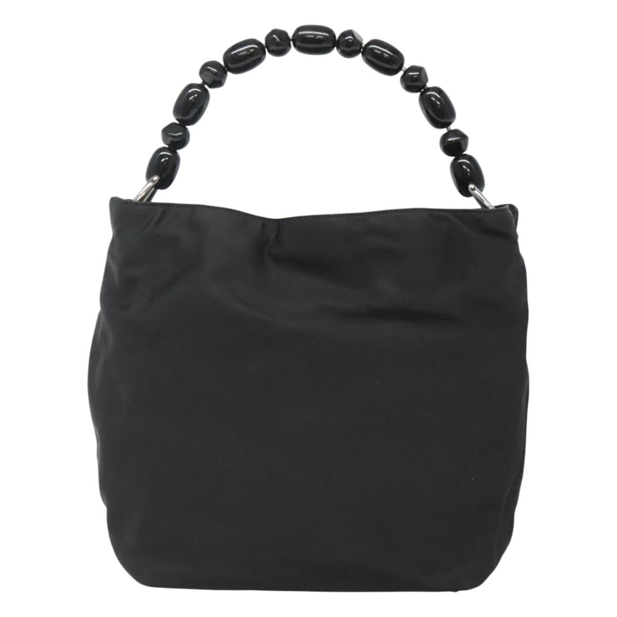 Christian Dior Maris Pearl Hand Bag Nylon Black Silver Auth bs25265