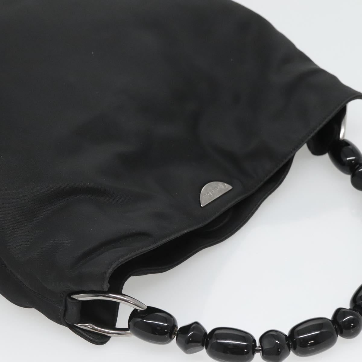 Christian Dior Maris Pearl Hand Bag Nylon Black Silver Auth bs25265