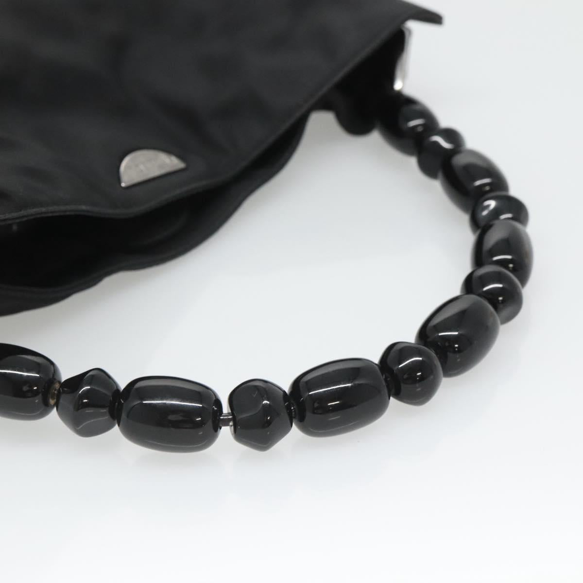 Christian Dior Maris Pearl Hand Bag Nylon Black Silver Auth bs25265