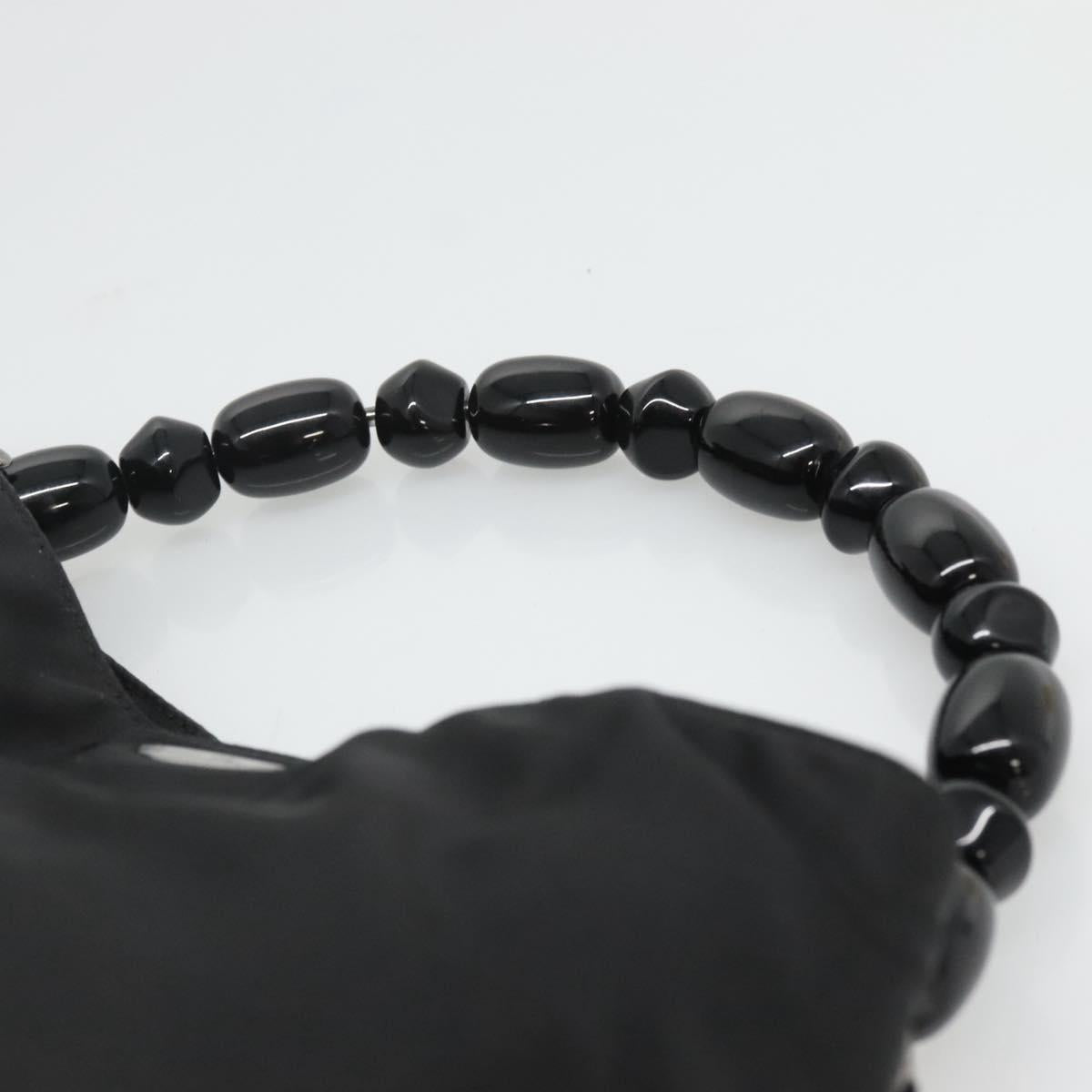 Christian Dior Maris Pearl Hand Bag Nylon Black Silver Auth bs25265