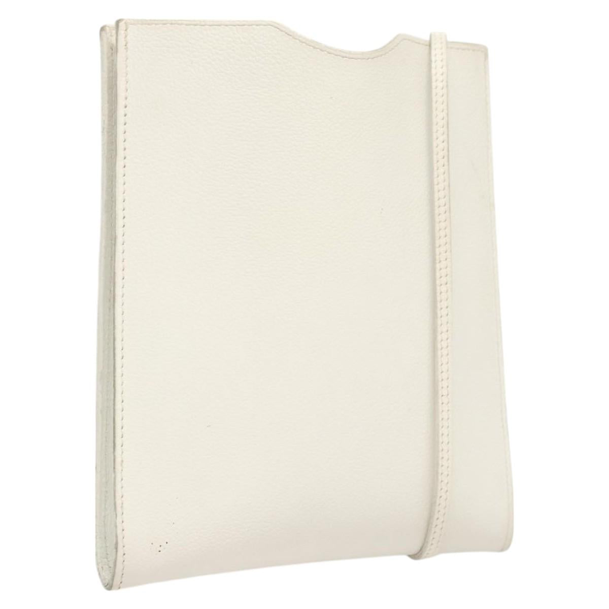 HERMES Omenitu Shoulder Bag Leather White Auth bs25279