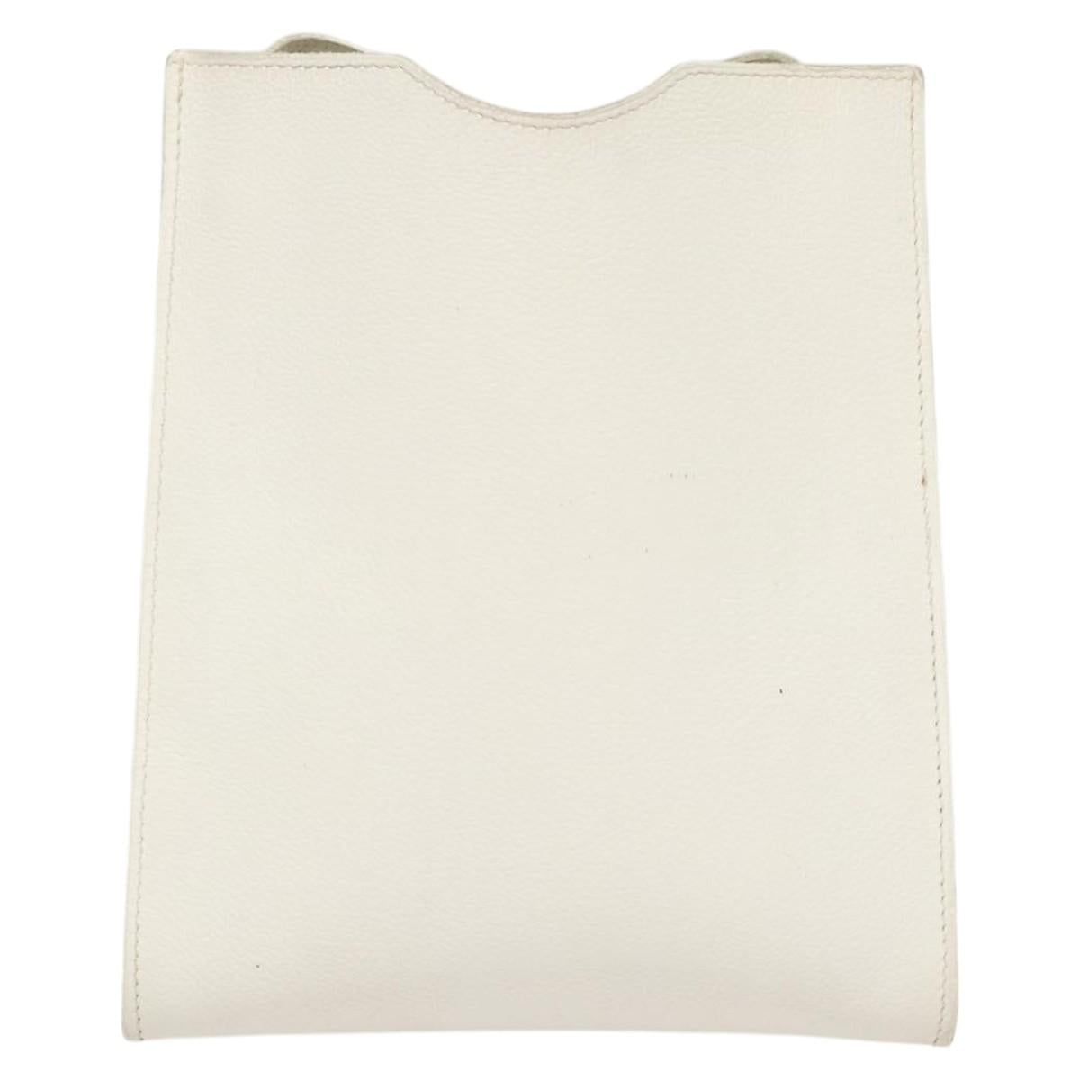 HERMES Omenitu Shoulder Bag Leather White Auth bs25279