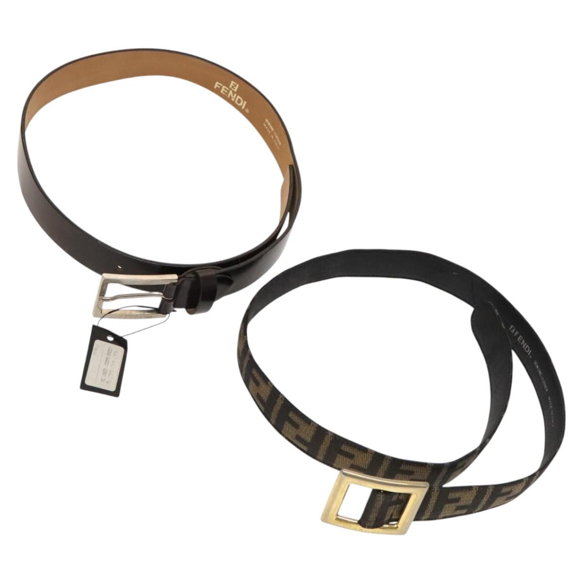 FENDI Zucca Canvas Belt Leather Canvas 2Set Brown Dark Brown Auth bs25284