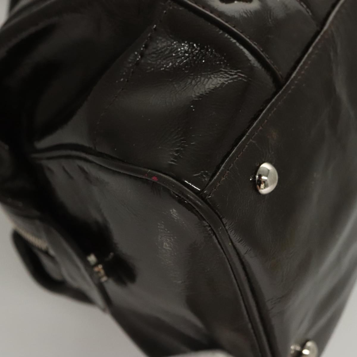 MCM Shoulder Bag Enamel Brown Silver Auth bs25319