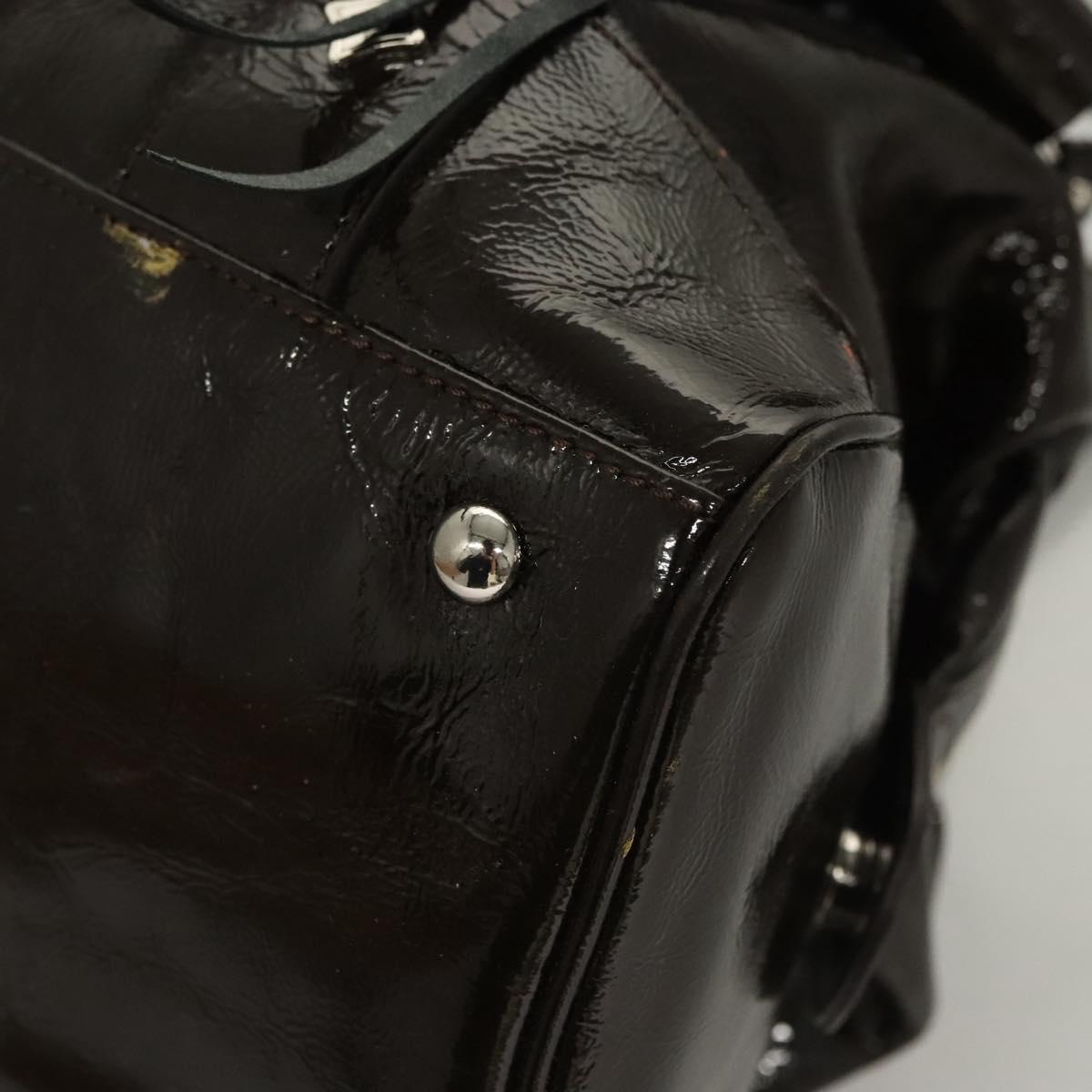 MCM Shoulder Bag Enamel Brown Silver Auth bs25319