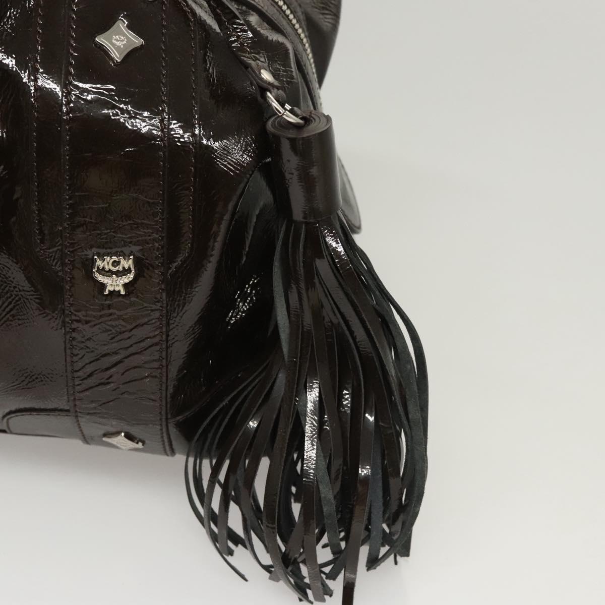 MCM Shoulder Bag Enamel Brown Silver Auth bs25319