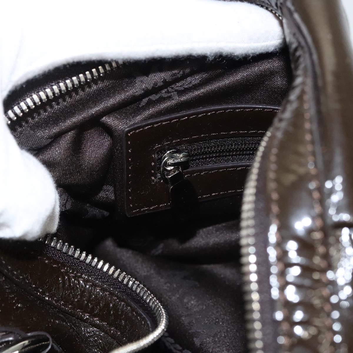 MCM Shoulder Bag Enamel Brown Silver Auth bs25319