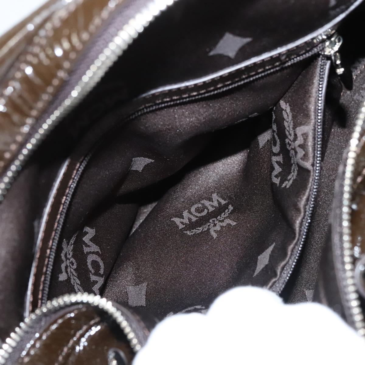 MCM Shoulder Bag Enamel Brown Silver Auth bs25319