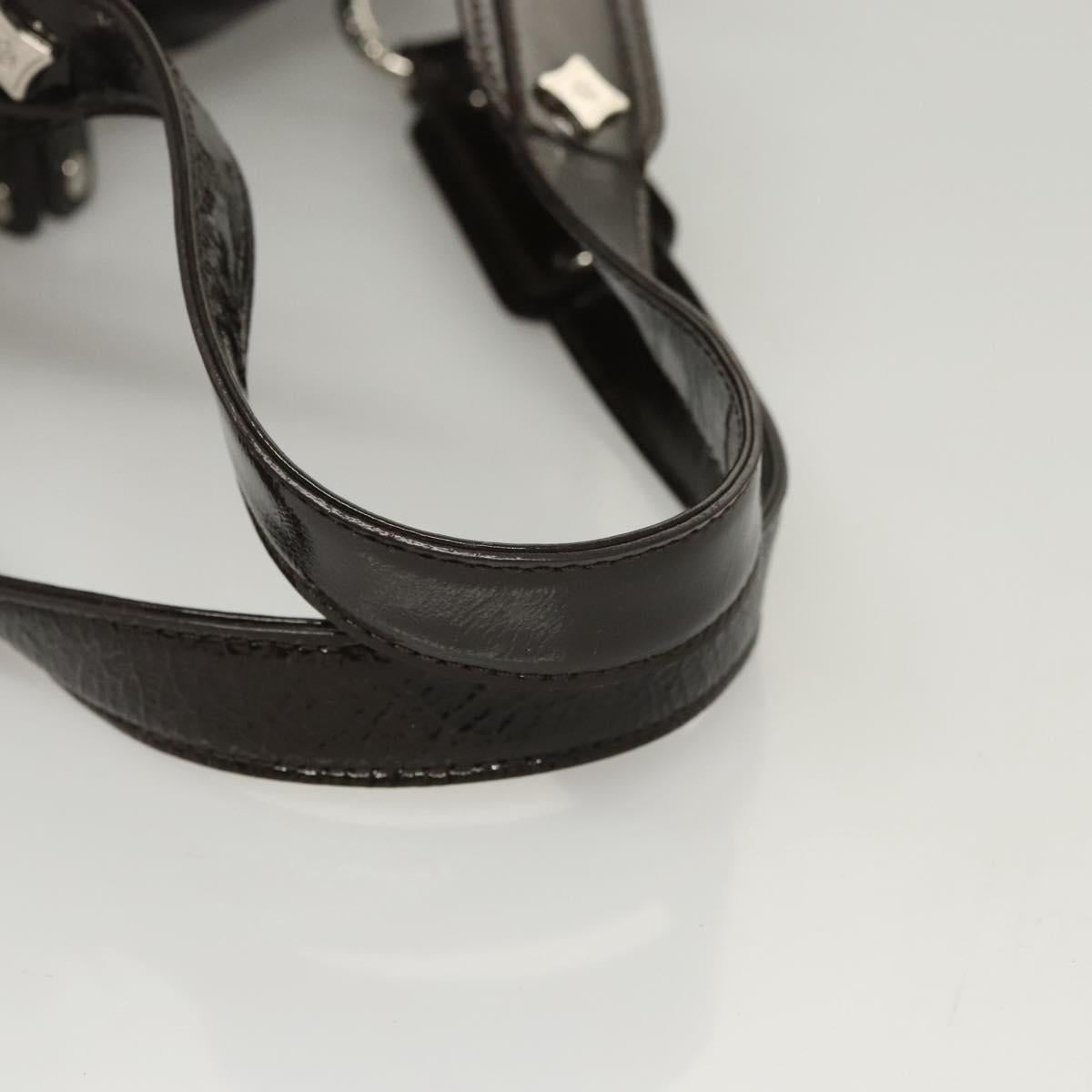 MCM Shoulder Bag Enamel Brown Silver Auth bs25319