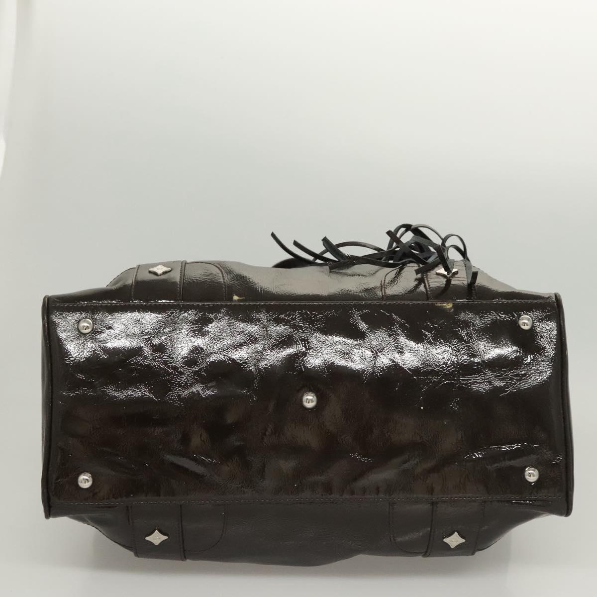 MCM Shoulder Bag Enamel Brown Silver Auth bs25319