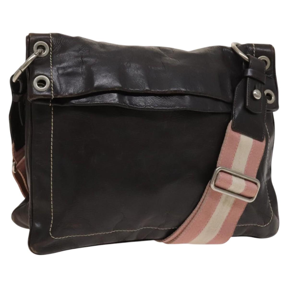 BALLY Shoulder Bag Leather Brown Auth bs25320