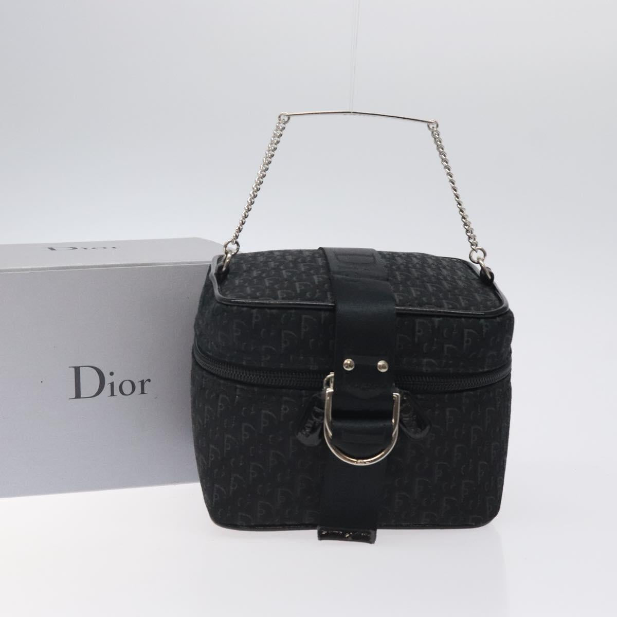 Christian Dior Trotter Canvas Vanity Pouch Black Silver Auth bs25322