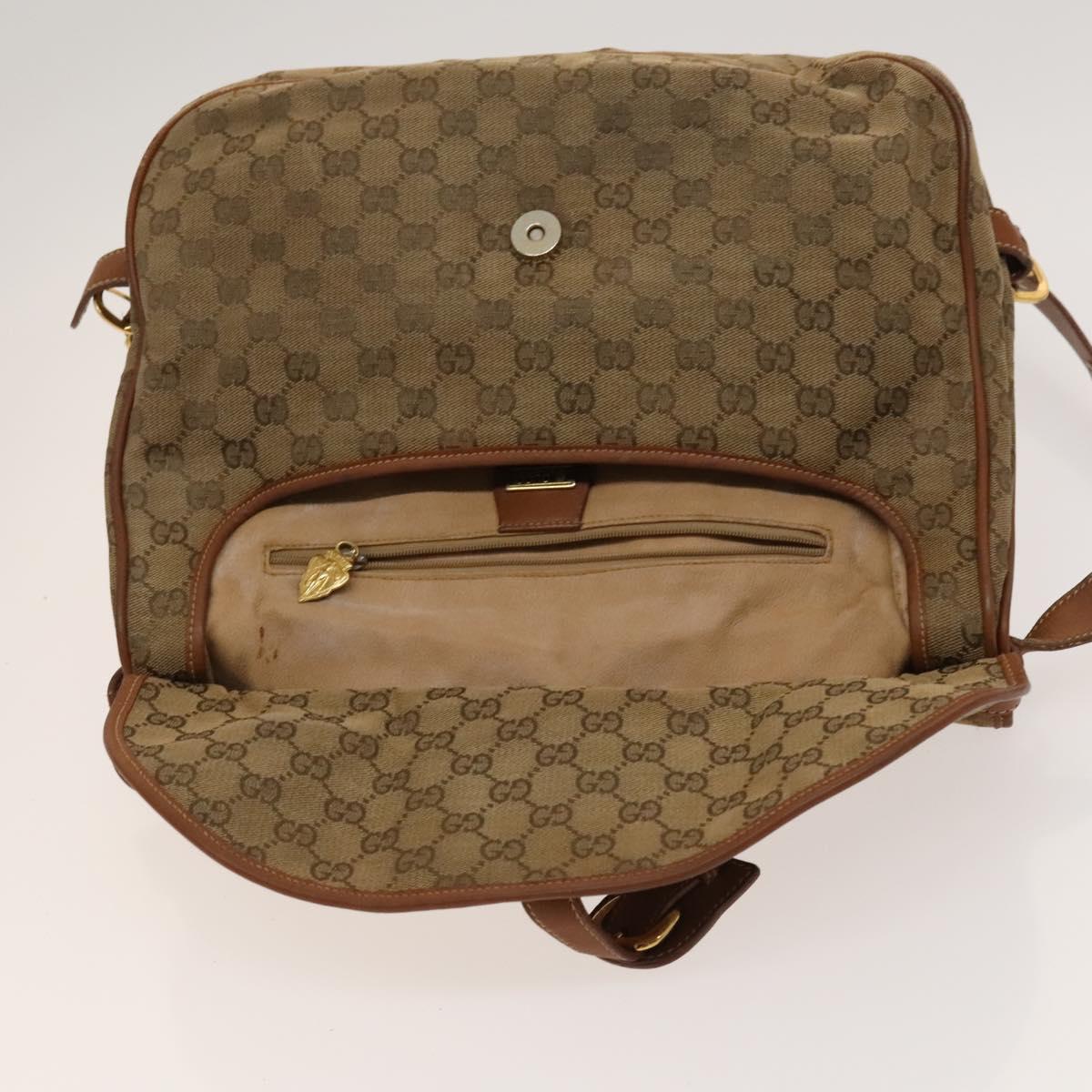 GUCCI GG Canvas Shoulder Bag Beige Gold Auth bs25338