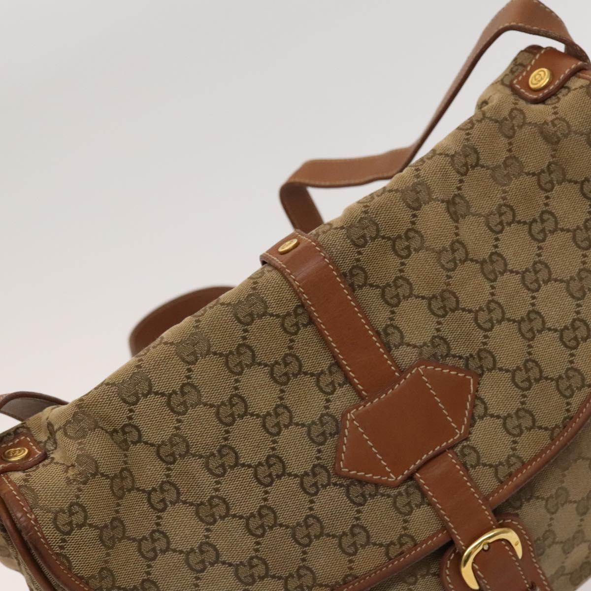 GUCCI GG Canvas Shoulder Bag Beige Gold Auth bs25338