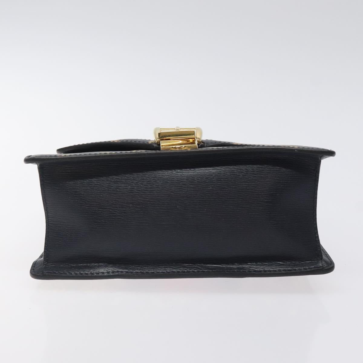 GUCCI Silvi Sherry Line Hand Bag Leather 2way Navy Gold Red 470270 Auth bs25339