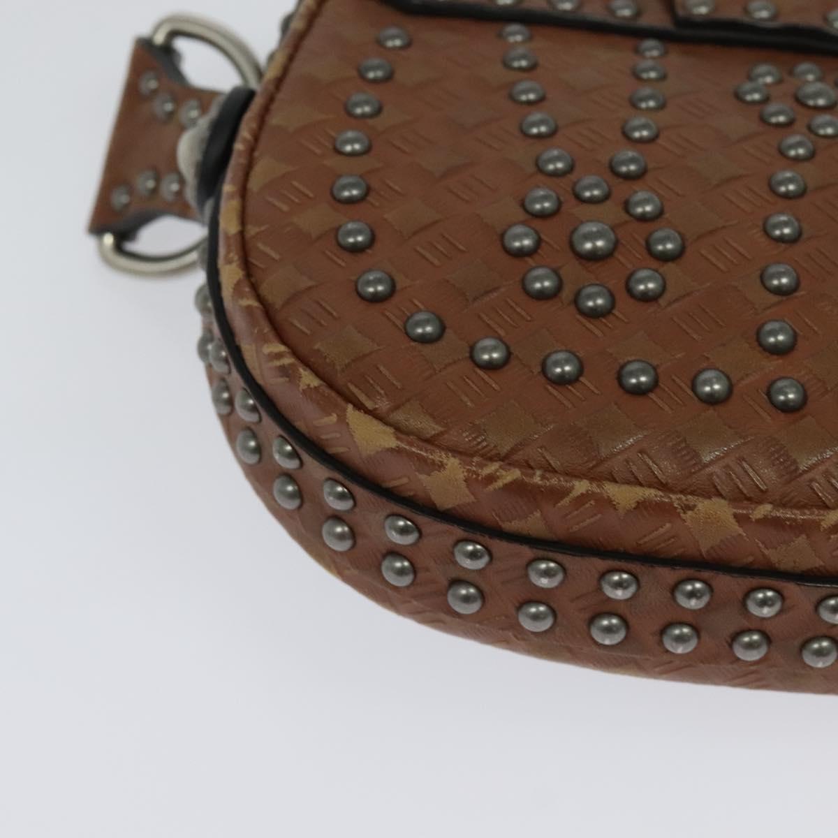 Christian Dior D FENCE Shoulder Bag Leather Brown Auth bs25342