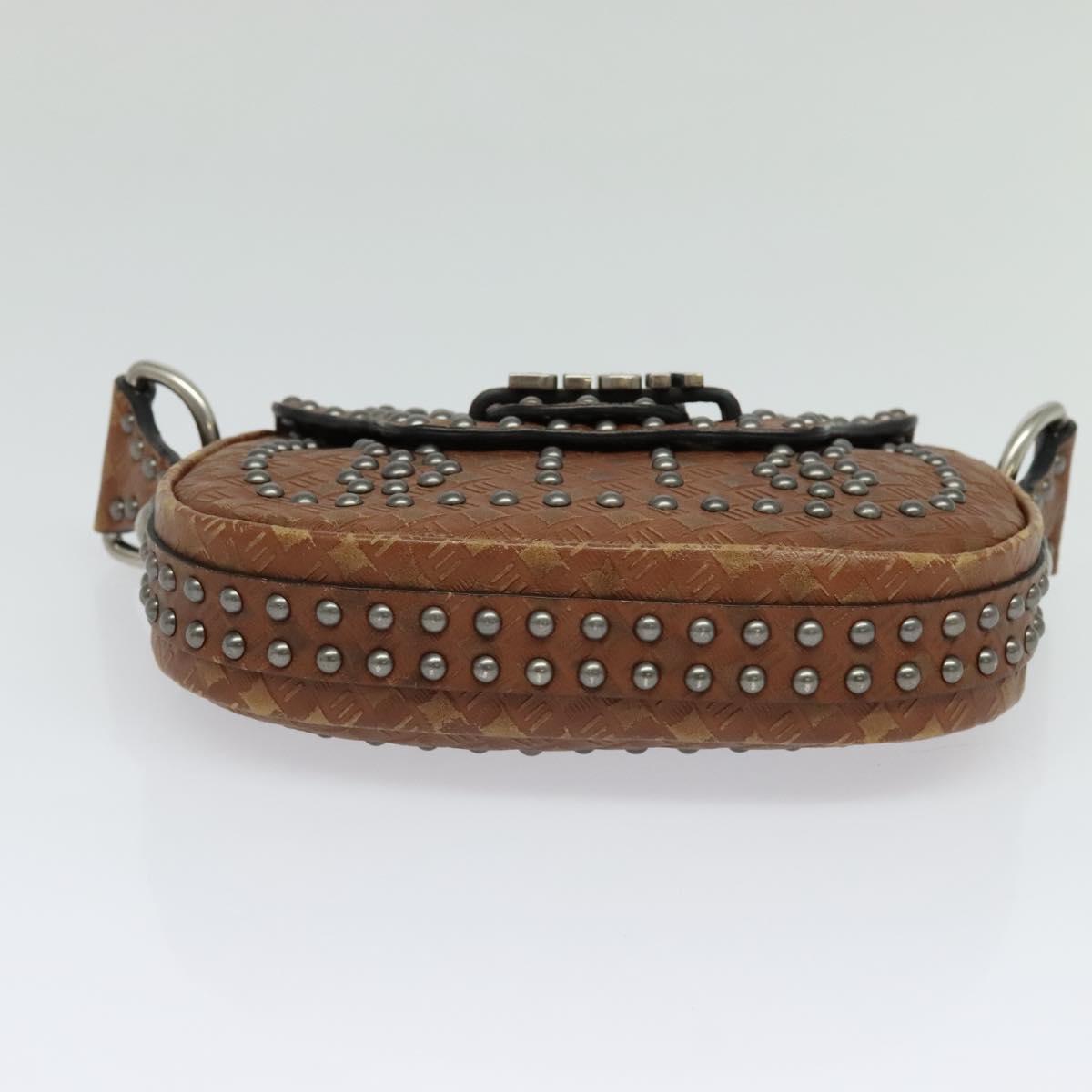 Christian Dior D FENCE Shoulder Bag Leather Brown Auth bs25342