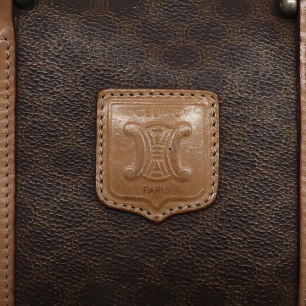 CELINE Macadam Canvas Hand Bag PVC Leather Brown Gold Auth bs25372