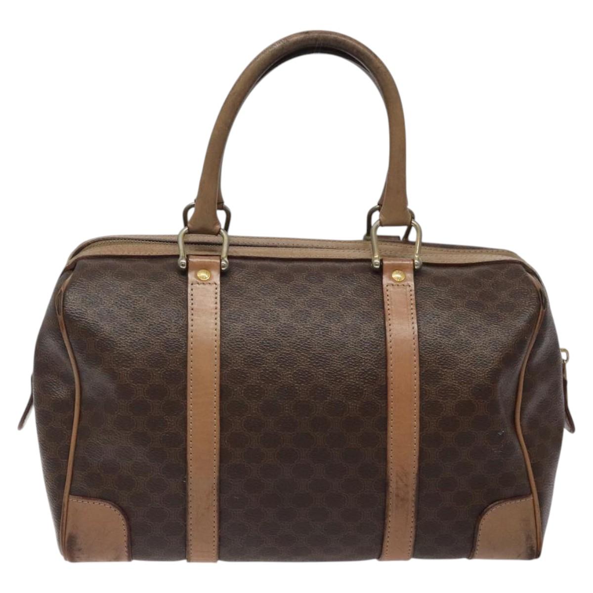 CELINE Macadam Canvas Hand Bag PVC Leather Brown Gold Auth bs25372