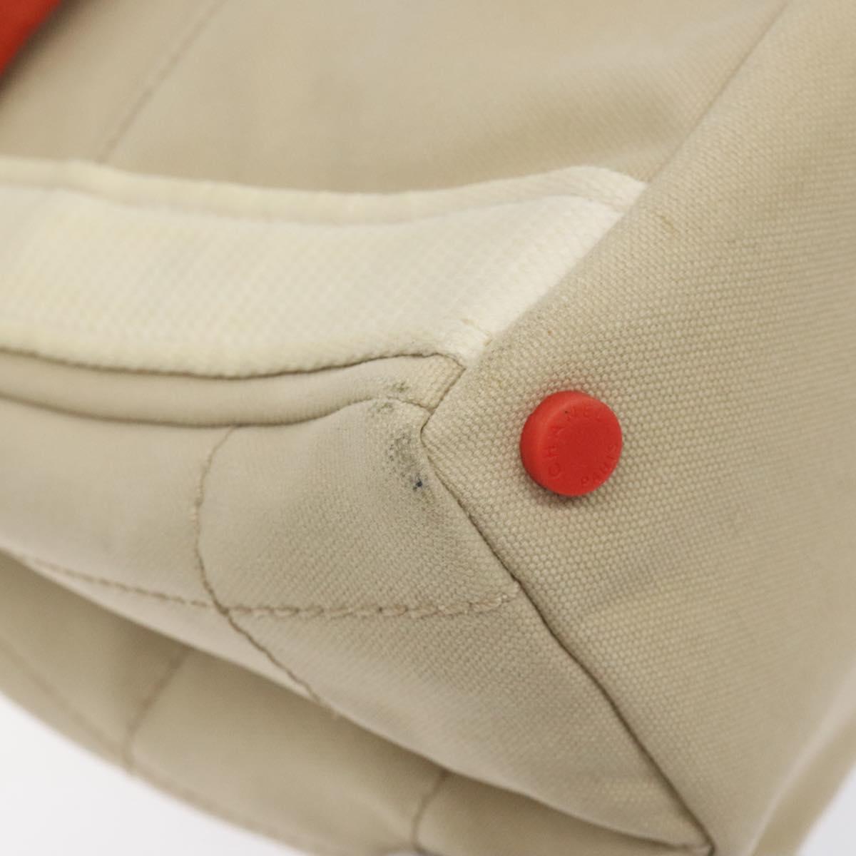 CHANEL Hand Bag Canvas Beige CC Auth bs25378