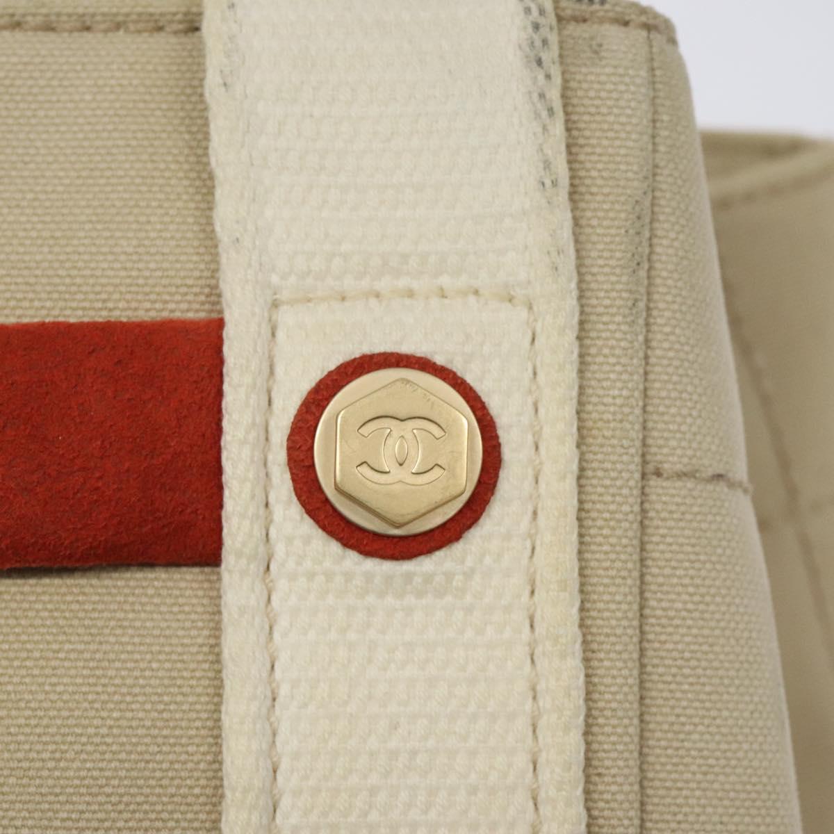 CHANEL Hand Bag Canvas Beige CC Auth bs25378