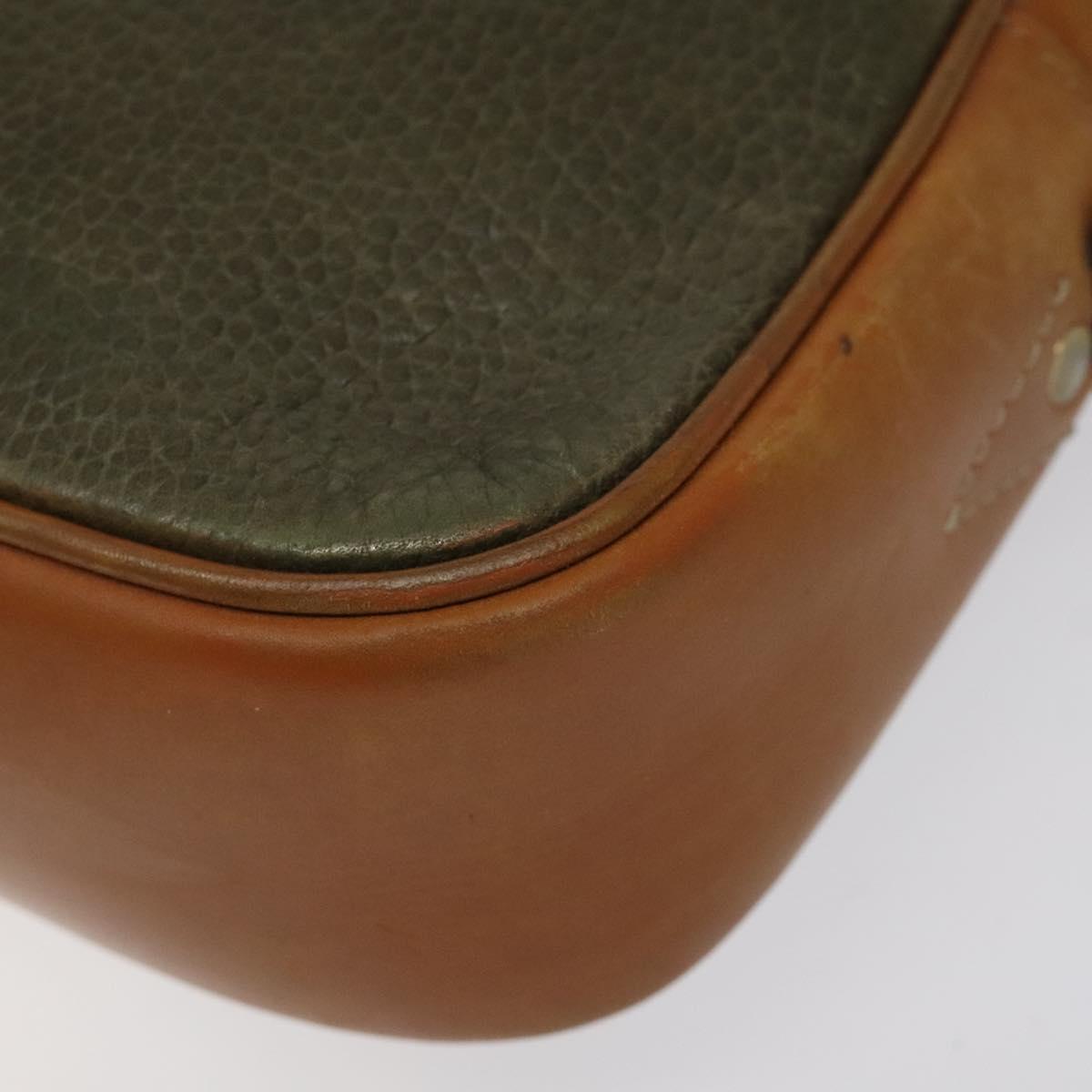 CELINE Shoulder Bag Leather Khaki Gold Auth bs25384
