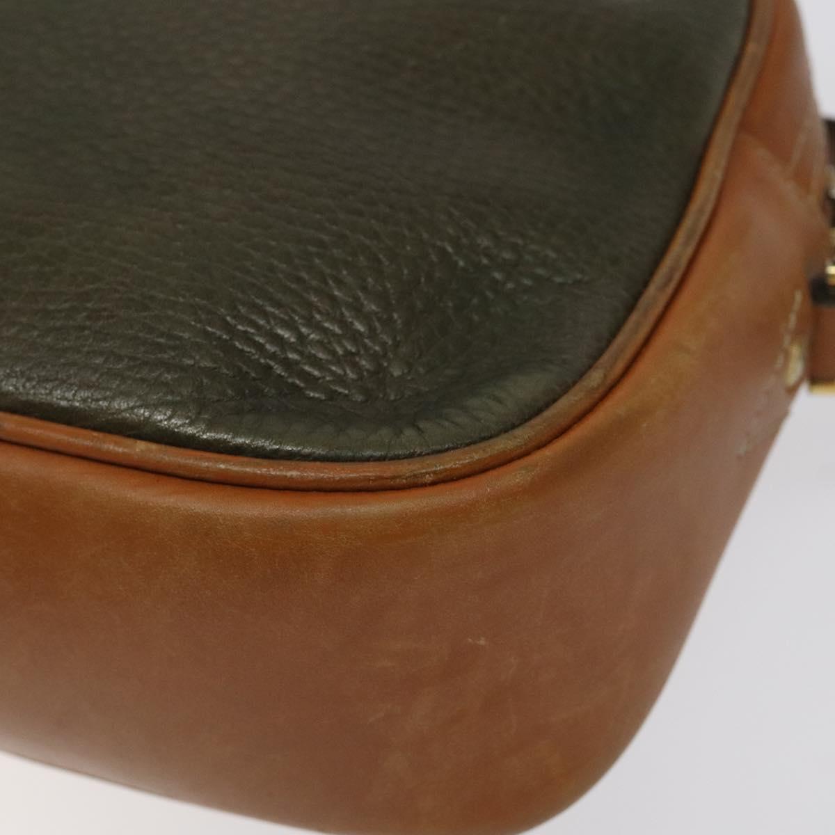 CELINE Shoulder Bag Leather Khaki Gold Auth bs25384