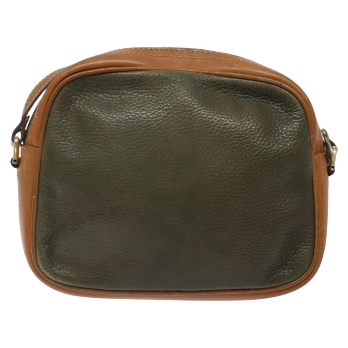 CELINE Shoulder Bag Leather Khaki Gold Auth bs25384