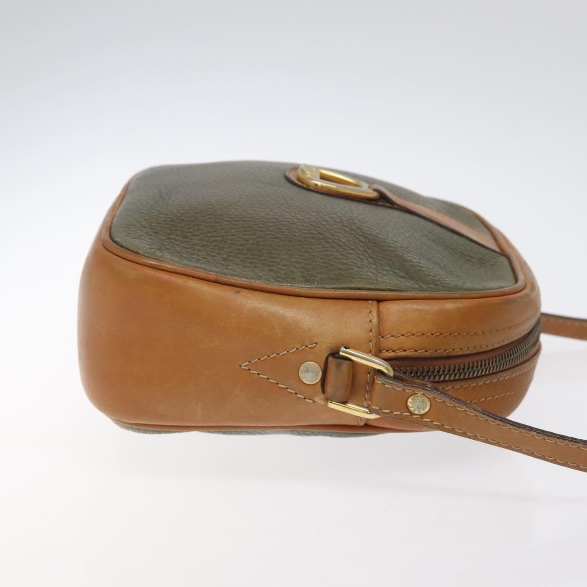 CELINE Shoulder Bag Leather Khaki Gold Auth bs25384
