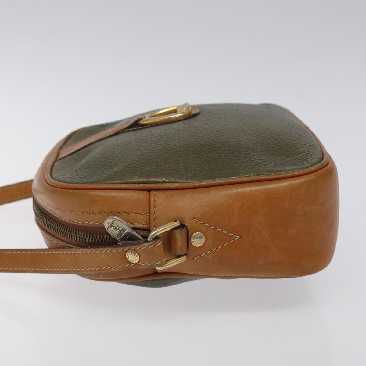 CELINE Shoulder Bag Leather Khaki Gold Auth bs25384
