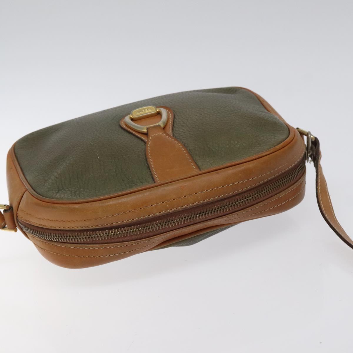 CELINE Shoulder Bag Leather Khaki Gold Auth bs25384