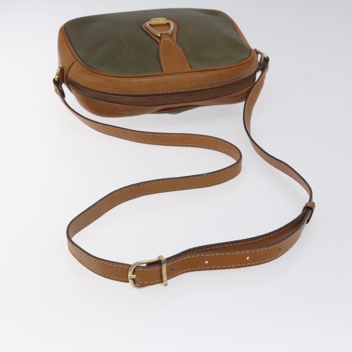 CELINE Shoulder Bag Leather Khaki Gold Auth bs25384