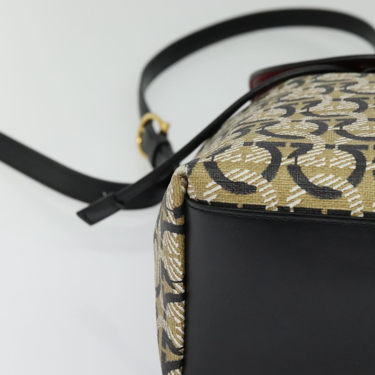 Salvatore Ferragamo Gancini Backpack PVC Leather Beige Gold Auth bs25390