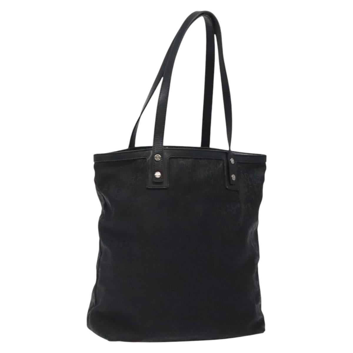 CELINE C Macadam Canvas Tote Bag Nylon Black Silver Auth bs25399