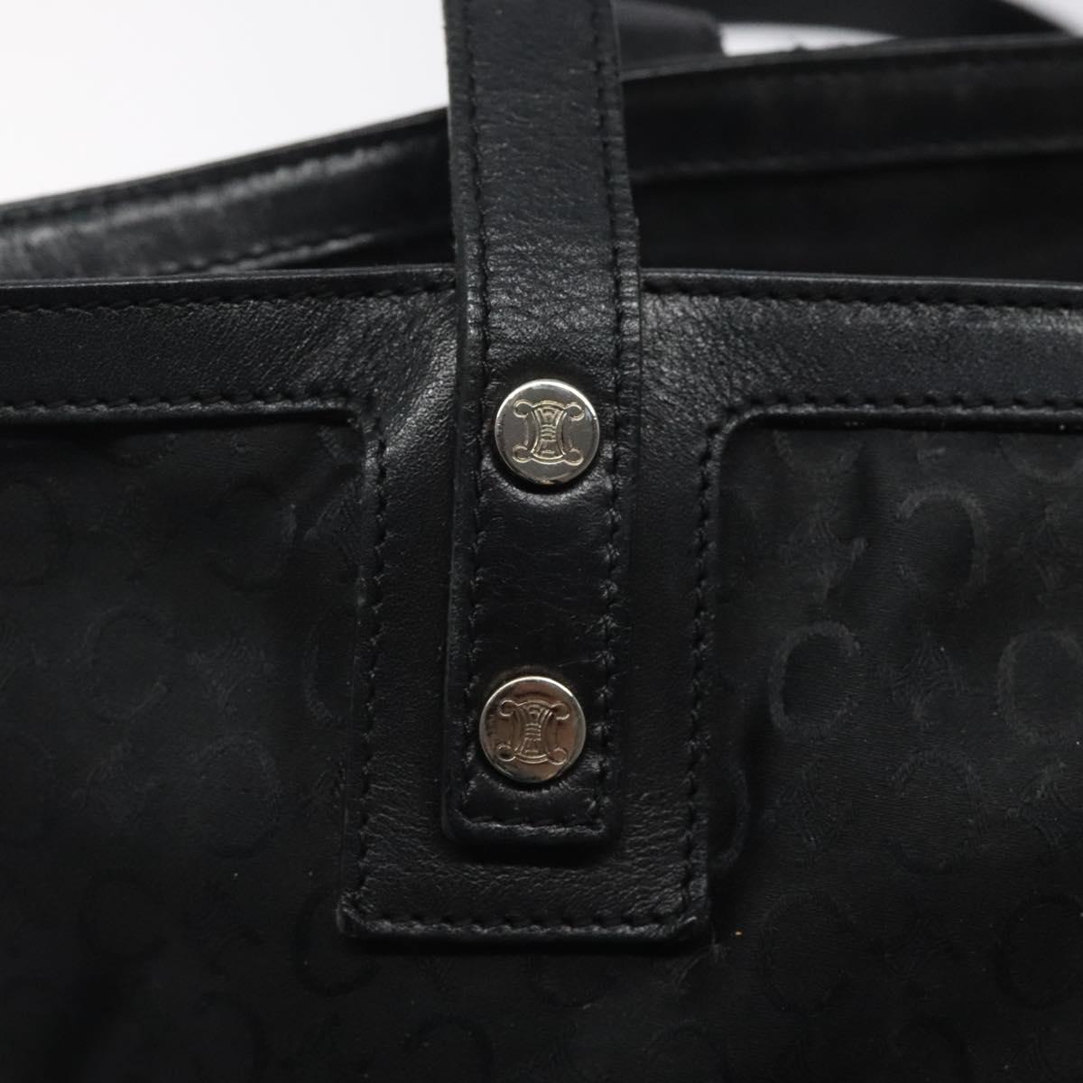 CELINE C Macadam Canvas Tote Bag Nylon Black Silver Auth bs25399