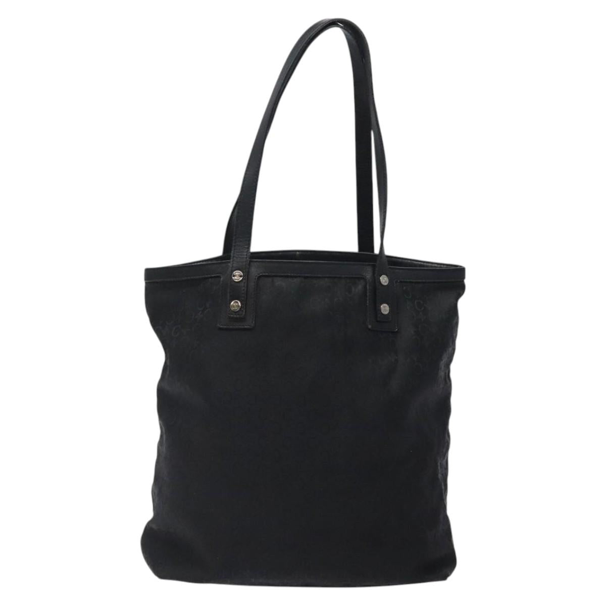 CELINE C Macadam Canvas Tote Bag Nylon Black Silver Auth bs25399