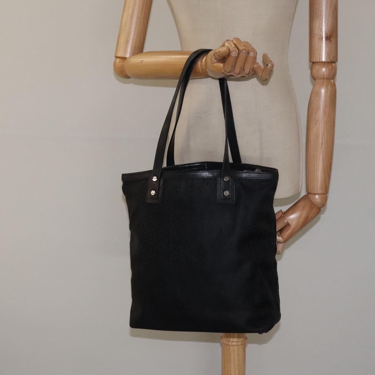 CELINE C Macadam Canvas Tote Bag Nylon Black Silver Auth bs25399