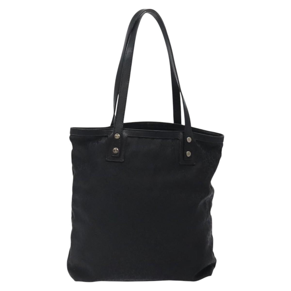CELINE C Macadam Canvas Tote Bag Nylon Black Silver Auth bs25399