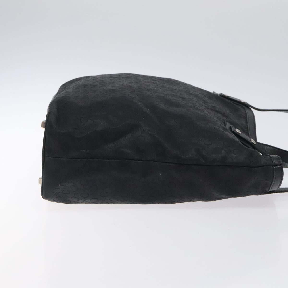 CELINE C Macadam Canvas Tote Bag Nylon Black Silver Auth bs25399