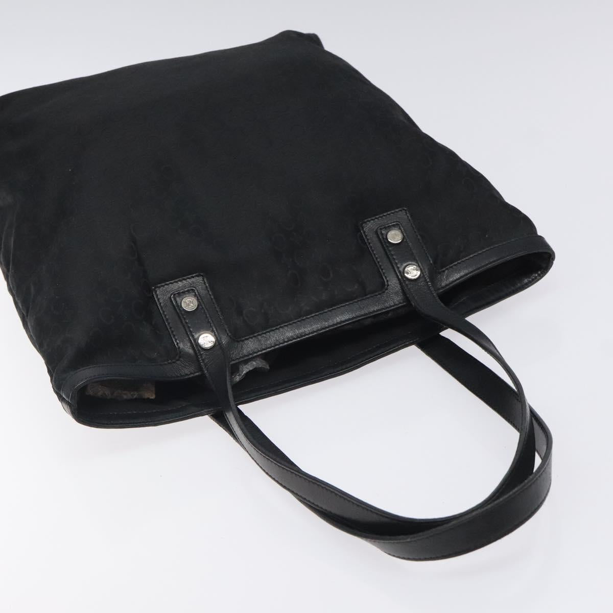 CELINE C Macadam Canvas Tote Bag Nylon Black Silver Auth bs25399