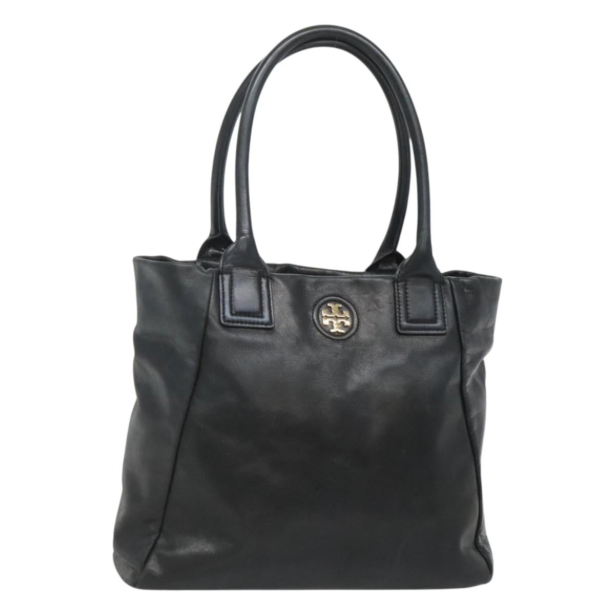 TORY BURCH Tote Bag Leather Black Gold Auth bs25404