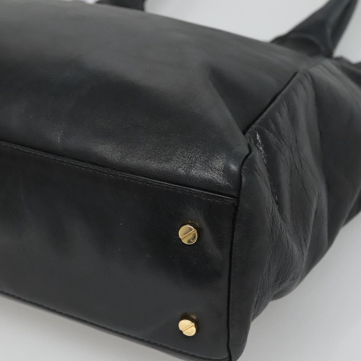 TORY BURCH Tote Bag Leather Black Gold Auth bs25404