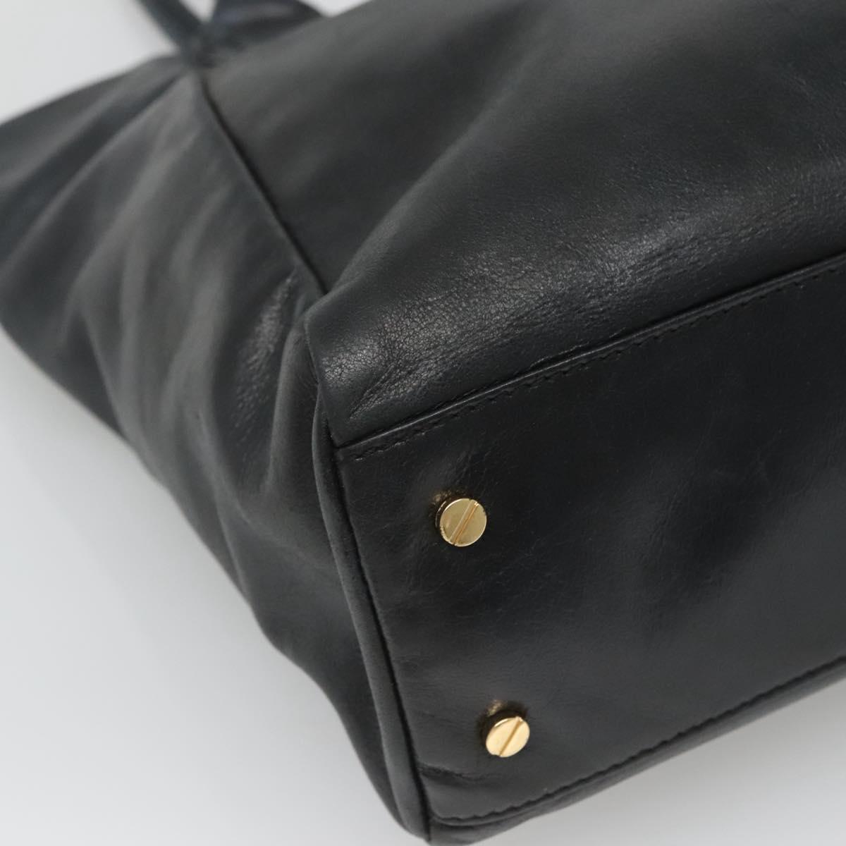 TORY BURCH Tote Bag Leather Black Gold Auth bs25404