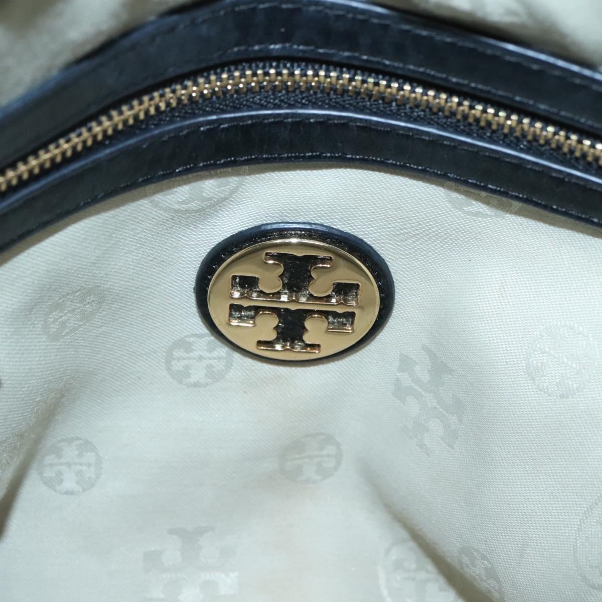 TORY BURCH Tote Bag Leather Black Gold Auth bs25404