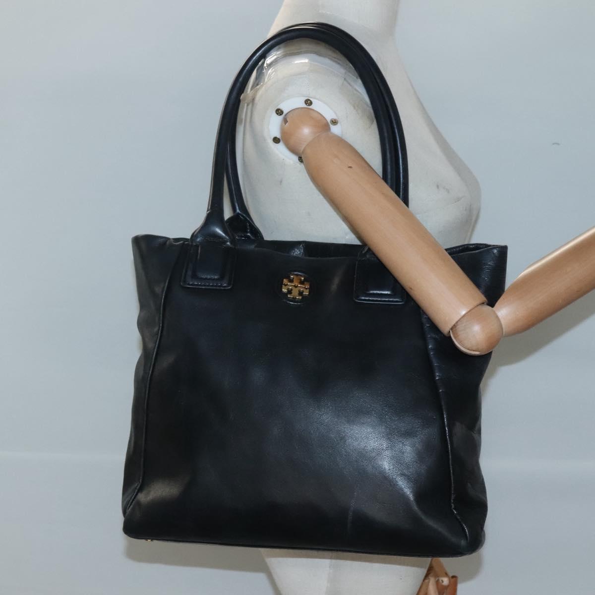 TORY BURCH Tote Bag Leather Black Gold Auth bs25404