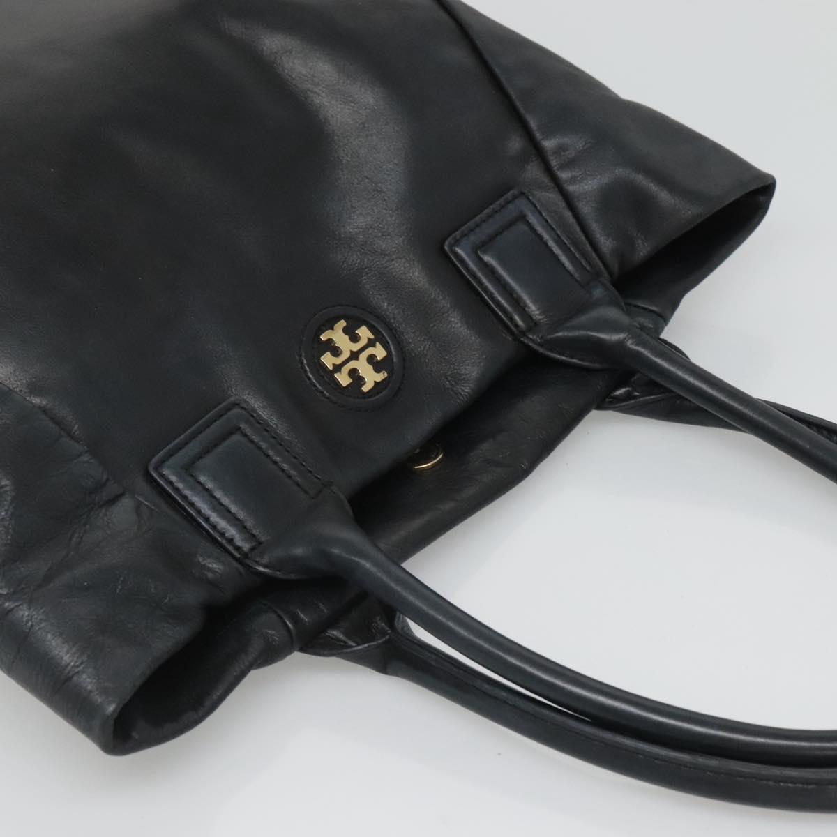 TORY BURCH Tote Bag Leather Black Gold Auth bs25404